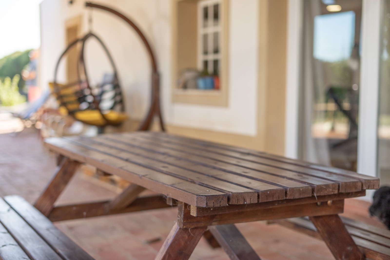 Terrace with wooden picnic table